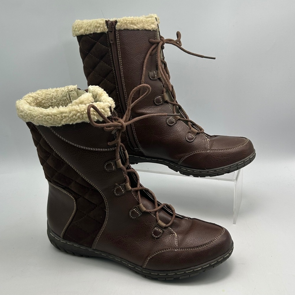 Naturalizer Romano Waterproof Winter Boots Brown Leather Fau Fur 8 Granola Cabin